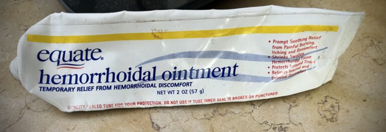 Close-up of hemorrhoid cream tube