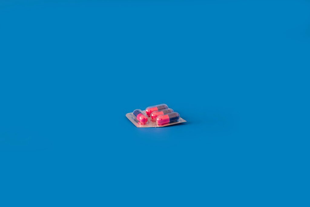 pills on a blue background