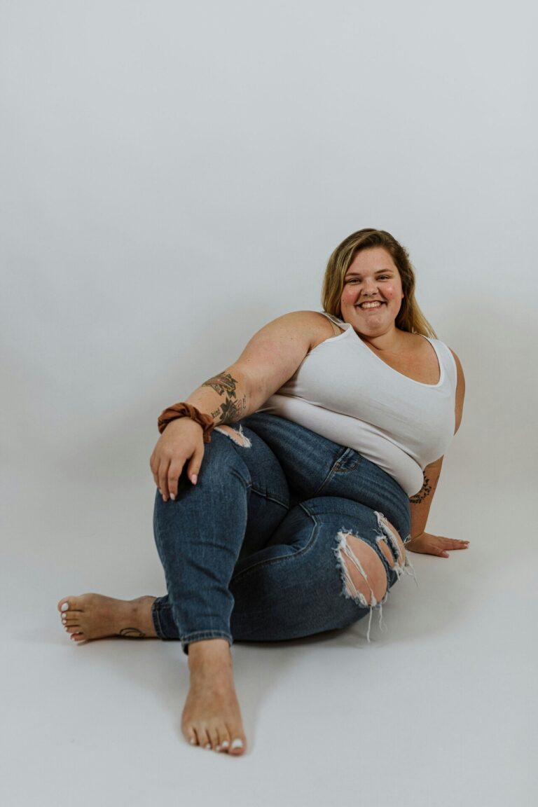 Smiling overweight woman