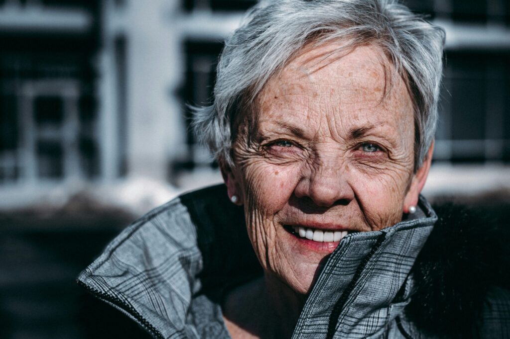 older woman with blue eyes